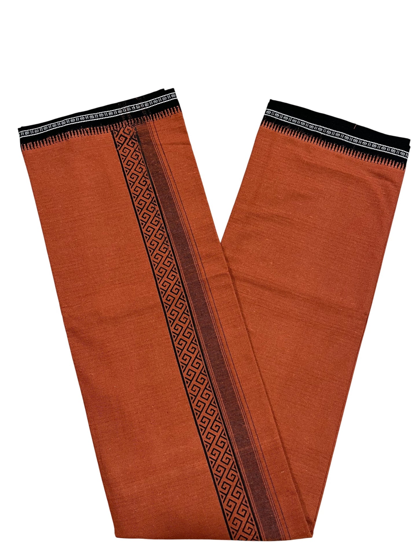 Southloom Saffron (Kaavi) Black Printed Single Mundu / Lungi (South Indian Kerala Dhoti)