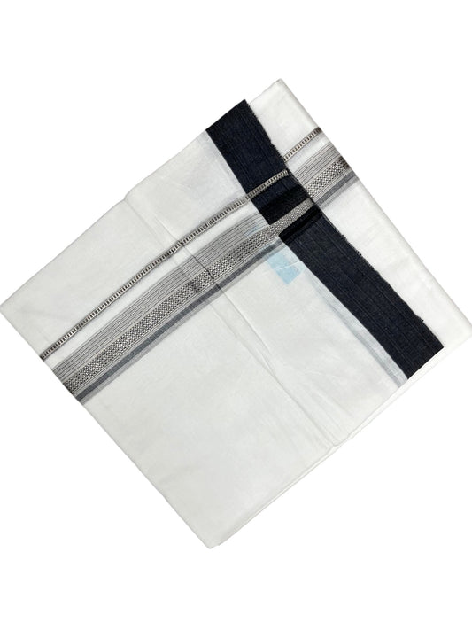 Southloom Pure White Cotton Mundu with Black & Silver Line Border (South Indian Kerala Dhoti)