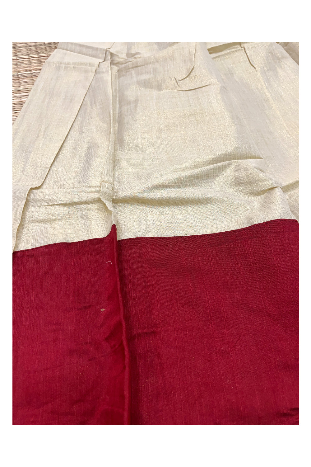 Semi Stitched Pavada Blouse with Tissue and Maroon Bead Works