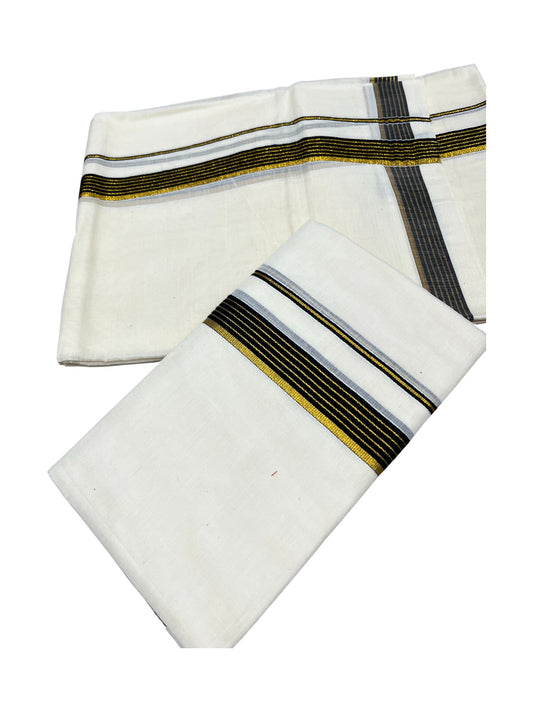 Pure Cotton Kerala Single Set Mundu (Mundum Neriyathum) with Black Kasavu Border