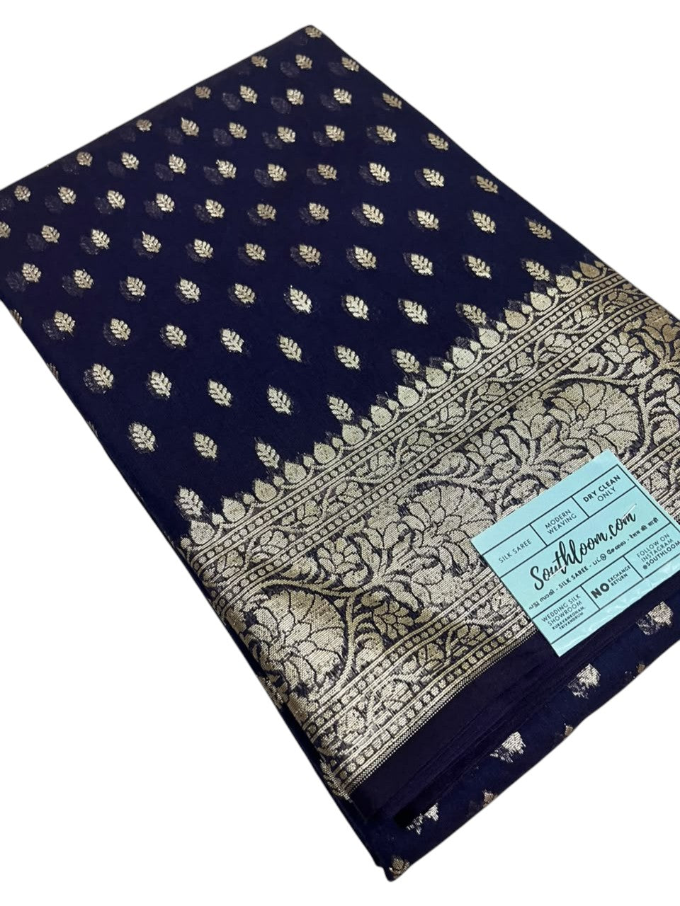 Southloom Cotton Banarasi Silk Saree with Woven Work on Body and Borders (Blue)