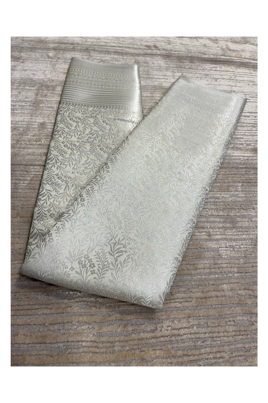 Southloom Banarasi Silver Zari Brocade Work Silk Saree in Grey Pastel Shade
