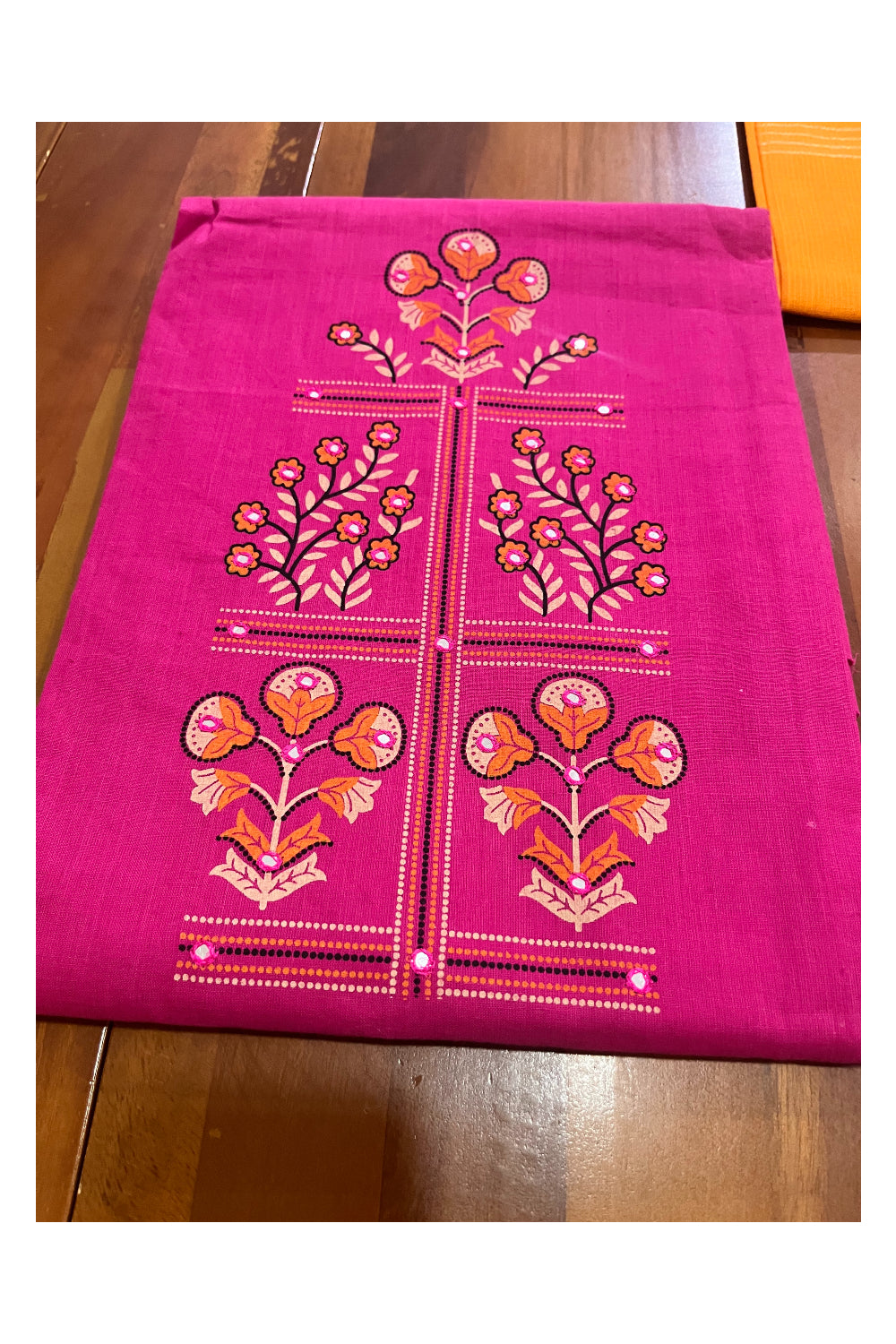 Southloom™ Cotton Churidar Salwar Suit Material in Magenta with Prints and Sequins Works