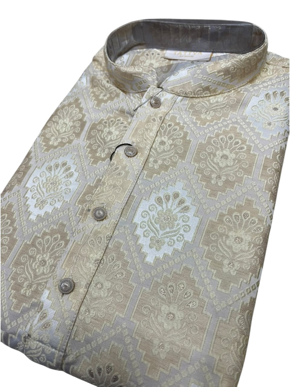 Southloom Beige Woven Semi Silk Short Kurta for Men SL590