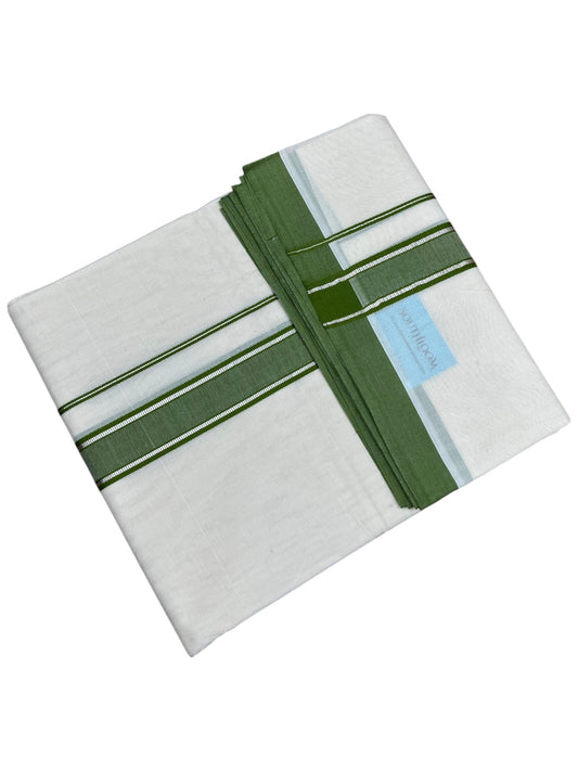 Southloom Pure Cotton Mundu with Silver Lines and Green Border (South Indian Kerala Dhoti)