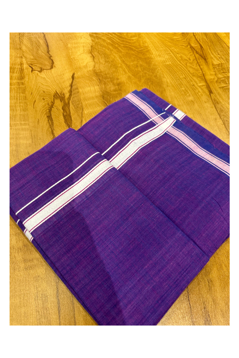 Southloom Premium Handloom Violet Solid Single Mundu (Lungi) with White Border (South Indian Kerala Dhoti)