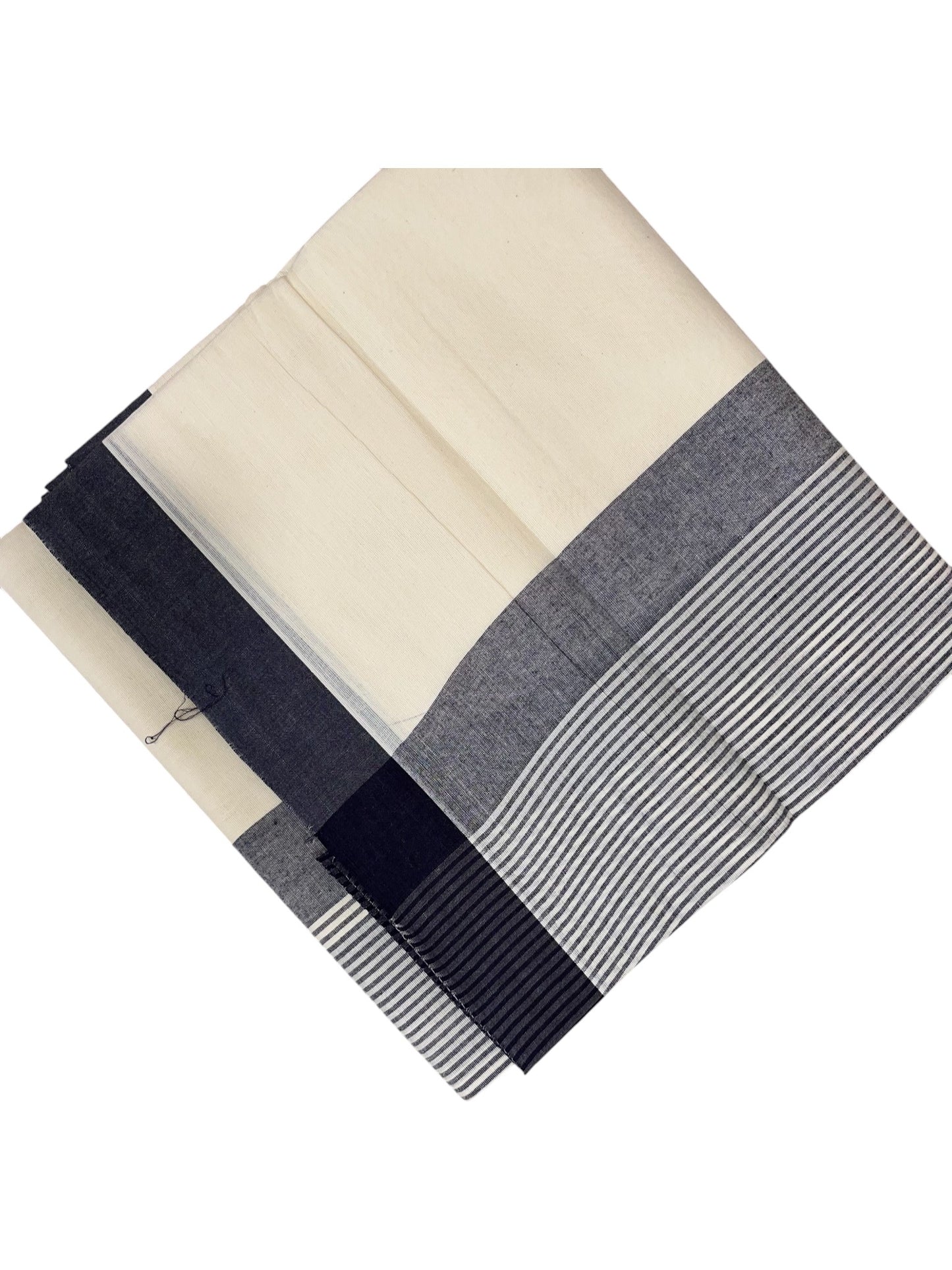 Southloom Kerala Pure Cotton Double Mundu with Blue Lines Border (South Indian Dhoti)