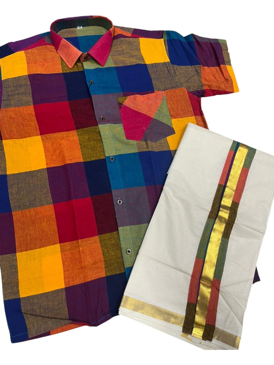 Southloom Cotton Madras Check Design Men's Combo (Shirt + Mundu) SLCOMBO SL577