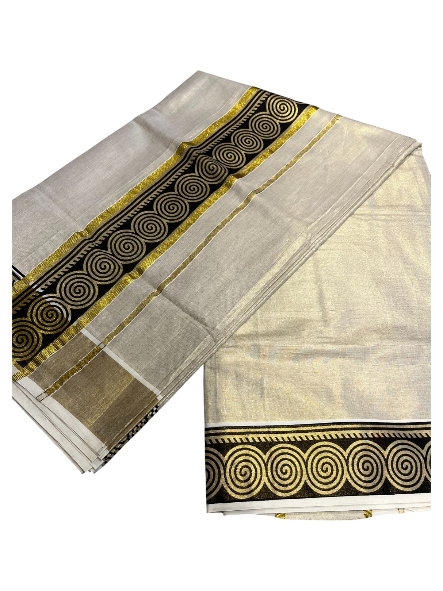Southloom Kerala Tissue Kasavu Plain Saree Black Hand Printed