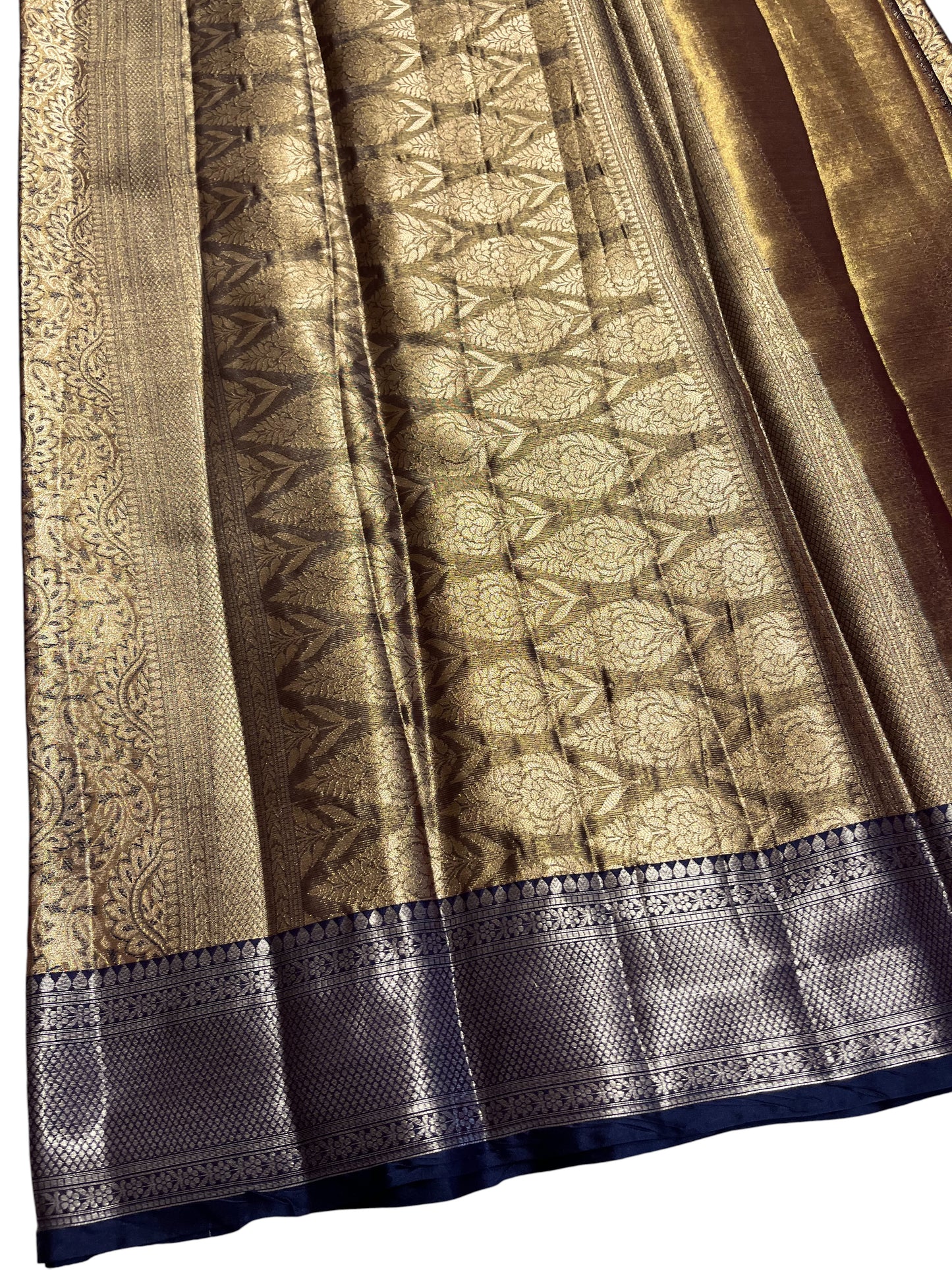 Southloom Semi Banarasi Katan Tissue Saree with Woven Work on Body and Borders (Golden & Blue)