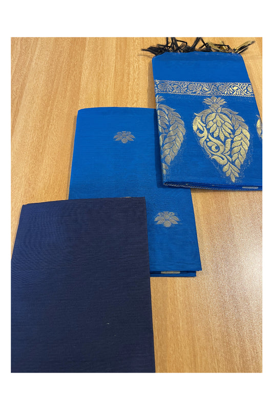 Southloom™ Cotton Semi Silk 3 Piece Blue Salwar Material with Woven Zari Butta Work