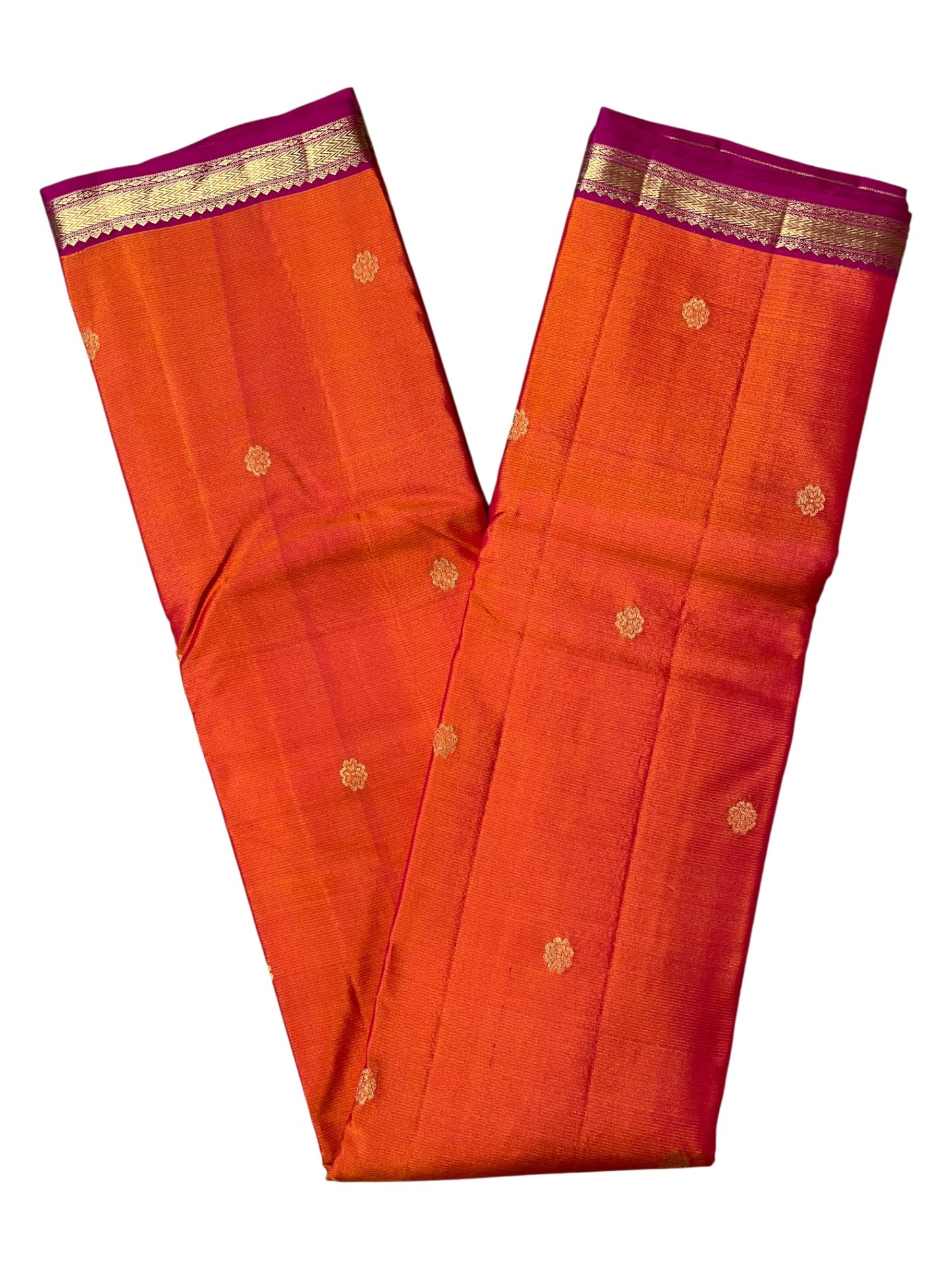 Southloom Pure Handloom Bridal Kanchipuram Silk Saree with Korvai Work (Orange & Magenta )