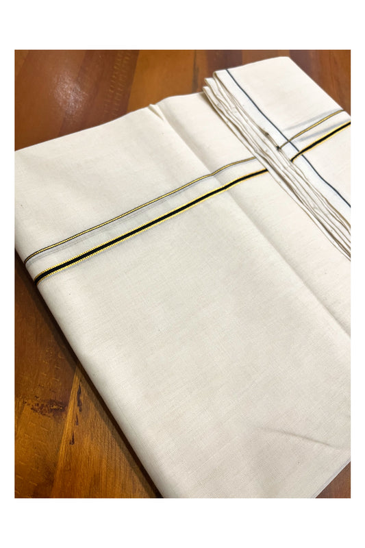 Premium Balaramapuram Handloom Unakkupaavu Cotton Double Mundu with Black and Kasavu Thin Border (Vishu 2024 Collection)