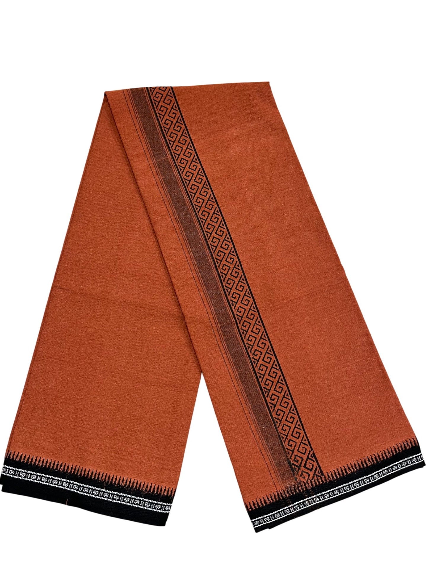 Southloom Saffron (Kaavi) Black Printed Single Mundu / Lungi (South Indian Kerala Dhoti)