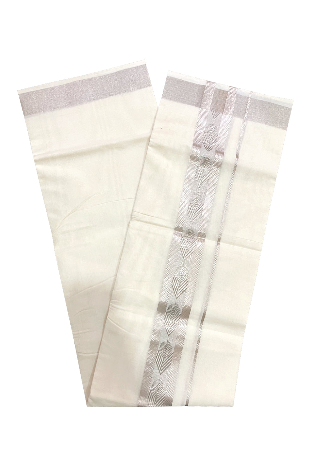 Southloom Premium Handloom Pure Cotton Mundu with Silver Kasavu Woven Border (Onam Mundu 2023)