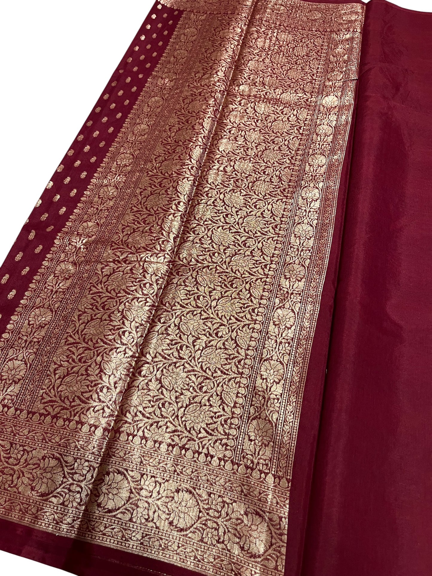 Southloom Cotton Banarasi Silk Saree with Woven Work on Body and Borders (Maroon)