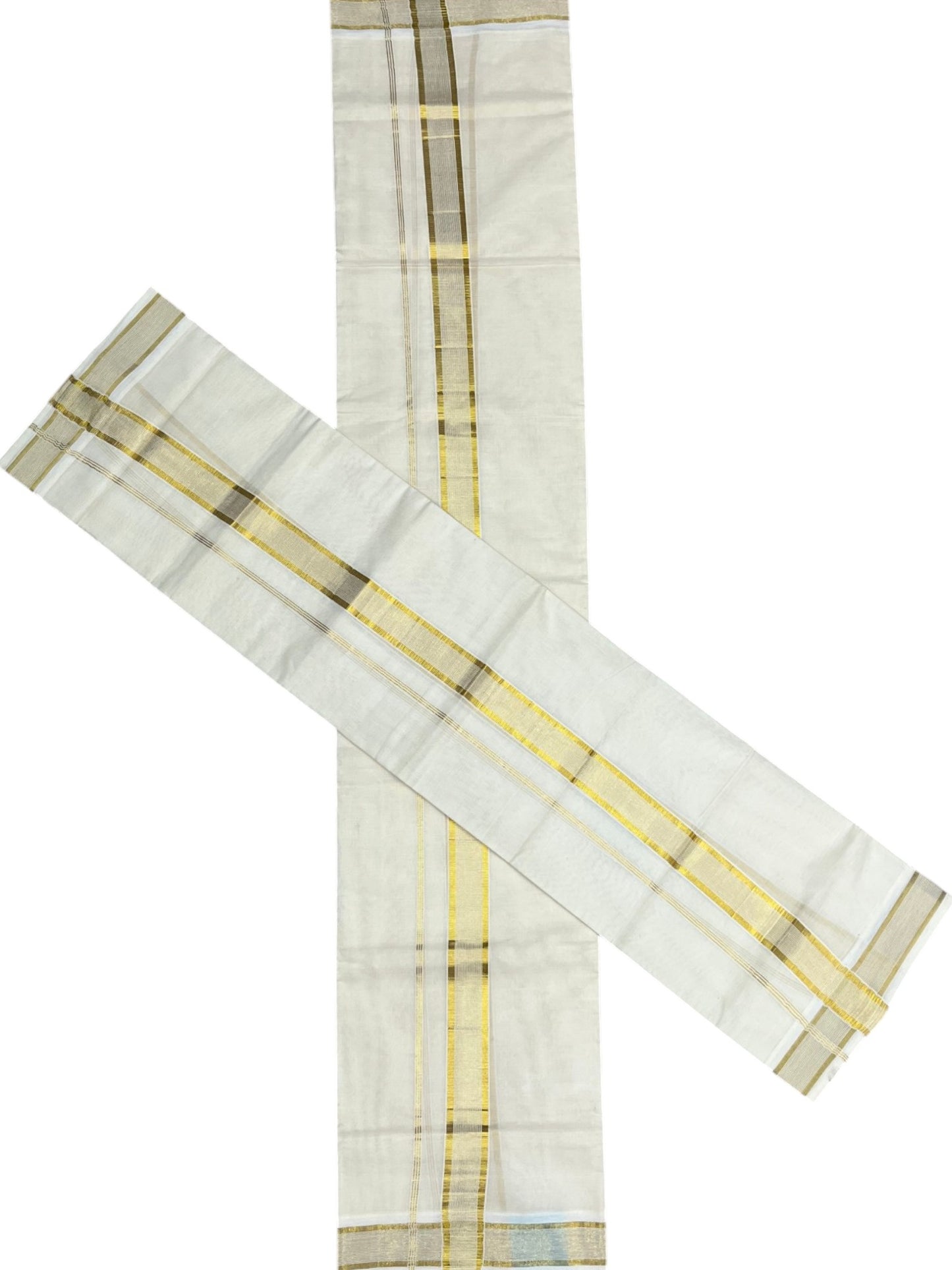 Southloom Pure Cotton Kerala Set Mundu (Mundum Neriyathum) Kasavu Lines Border in 2.80 Mtrs SLKK SL470