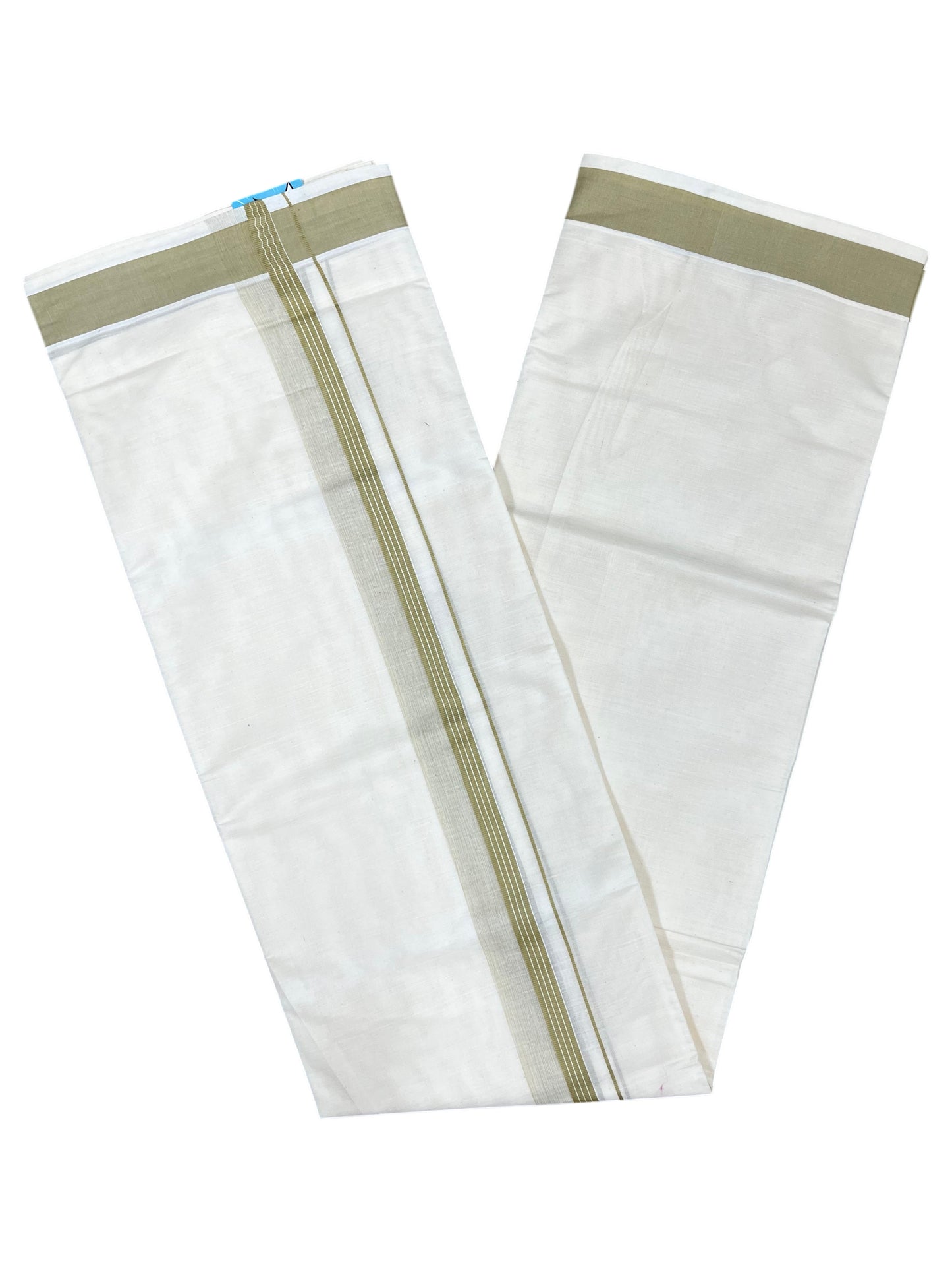 Southloom Pure Cotton Mundu with Olive Green Border (South Indian Kerala Dhoti)