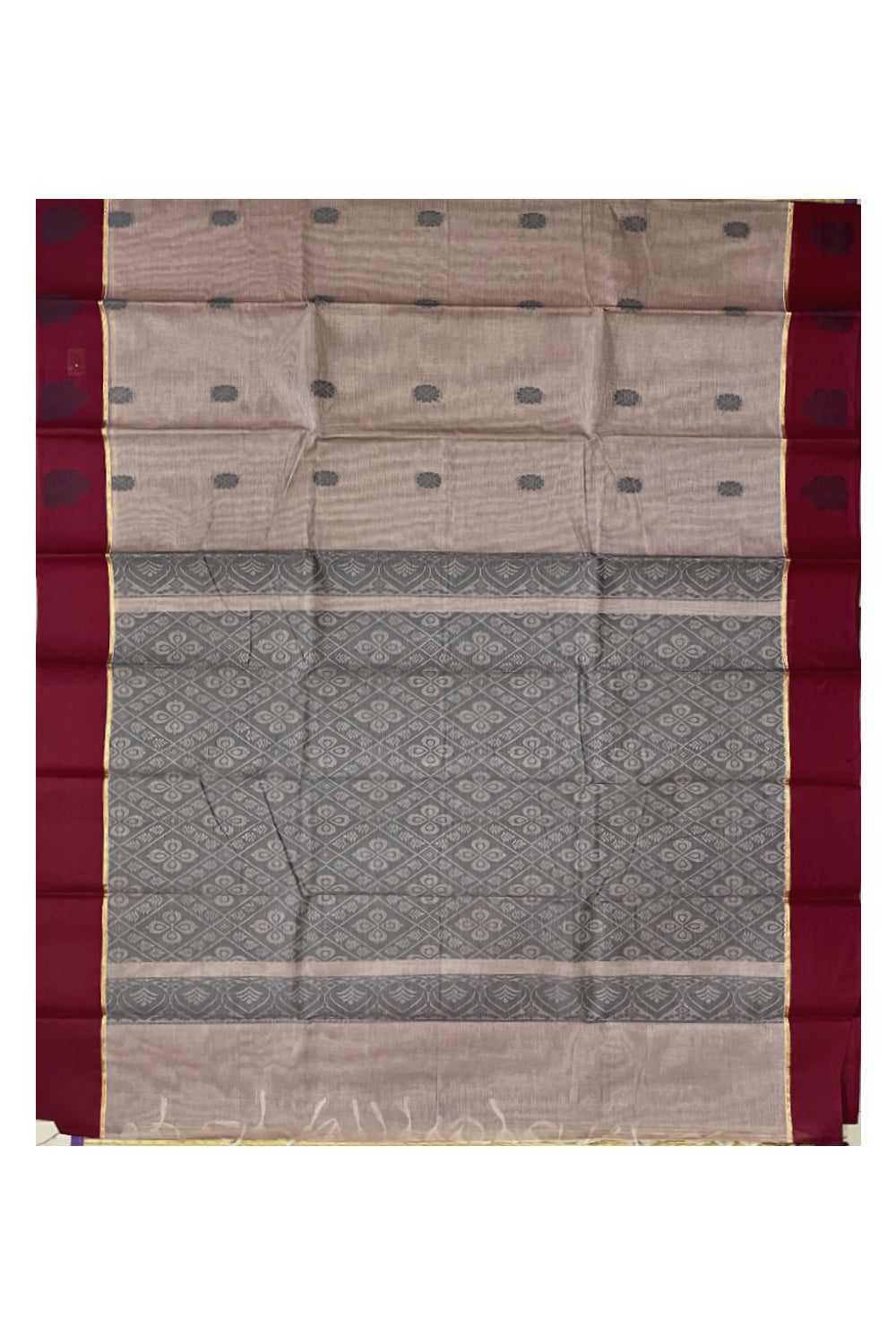 Southloom Cotton Grey Saree with Woven Butta Works on Body and Pallu