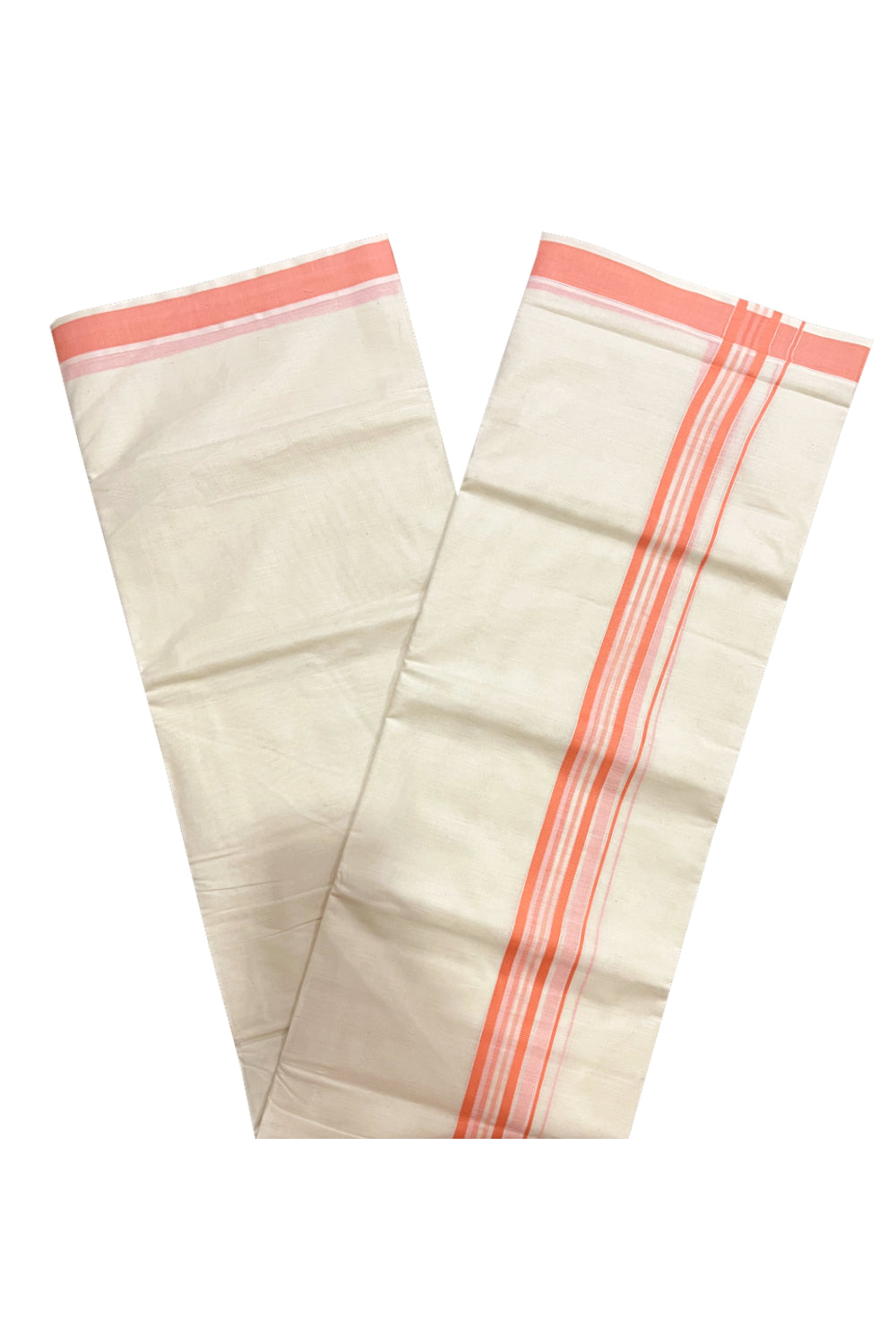 Kerala Cotton Double Mundu with Peach Line Border