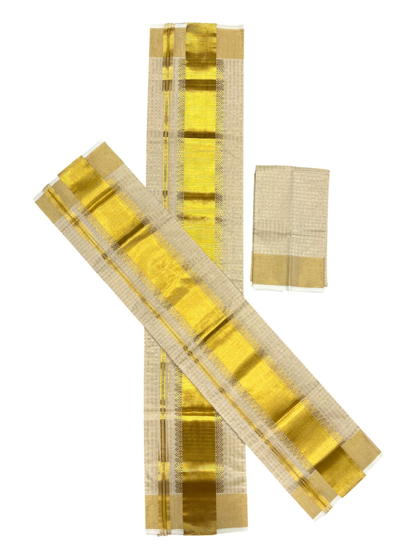 Southloom Premium Handloom Check Set Mundu with Kasavu and Golden Border (2.80 Mtr)