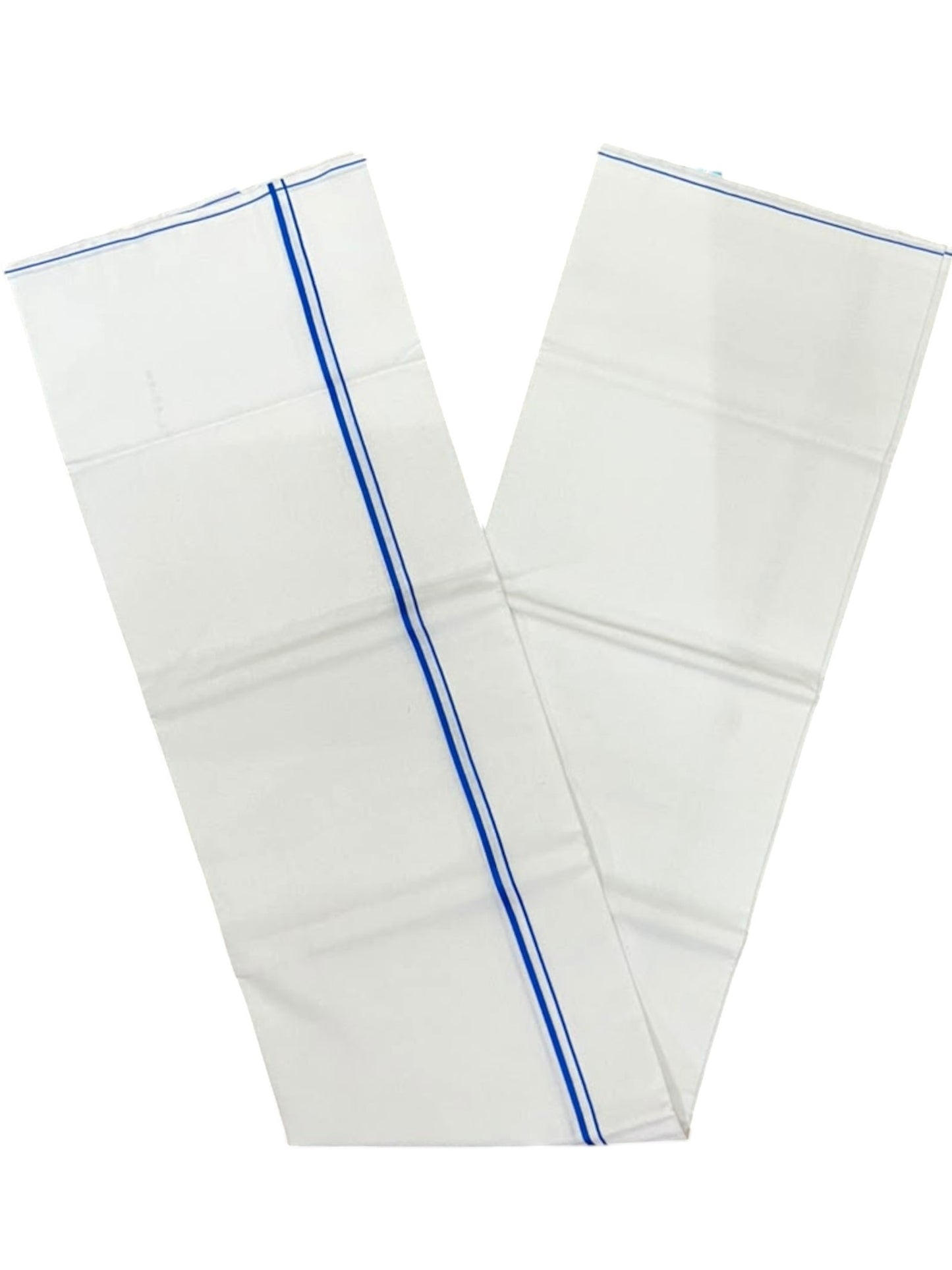 Southloom Pure White Cotton Single Mundu with Blue Border (South Indian Kerala Dhoti)