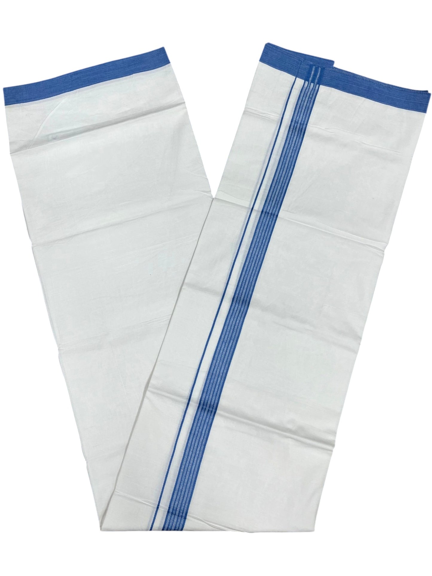 Southloom Pure White Single Cotton Mundu with Blue Border (South Indian Kerala Dhoti)