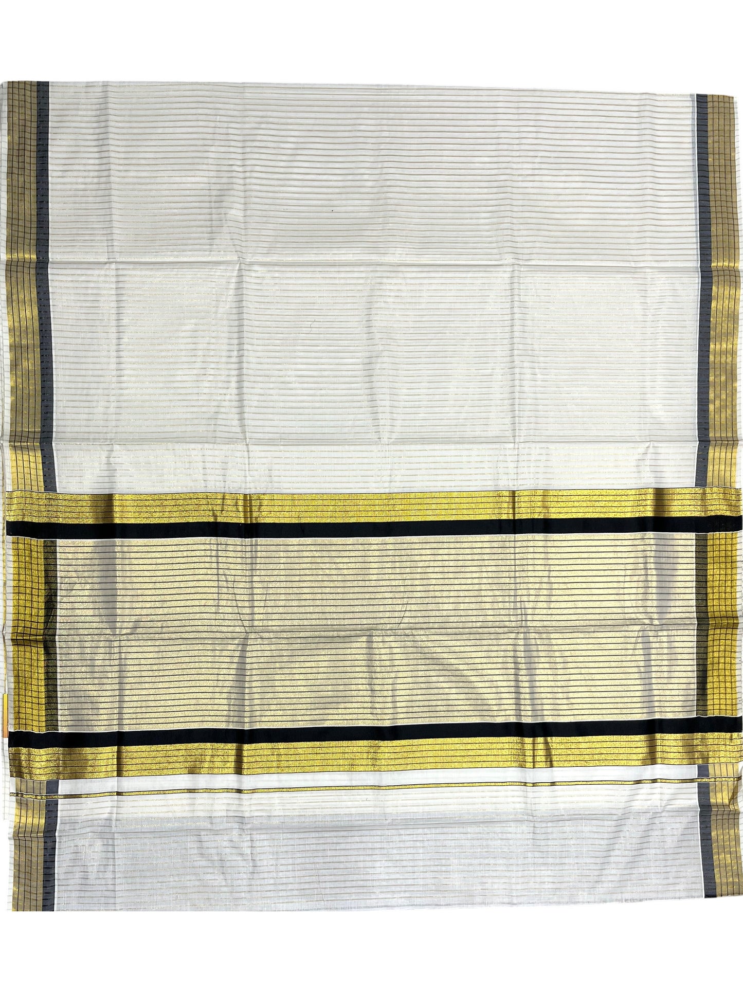 Southloom Kerala Pure Cotton Saree with Stripes on Body and Borders in Black SL334
