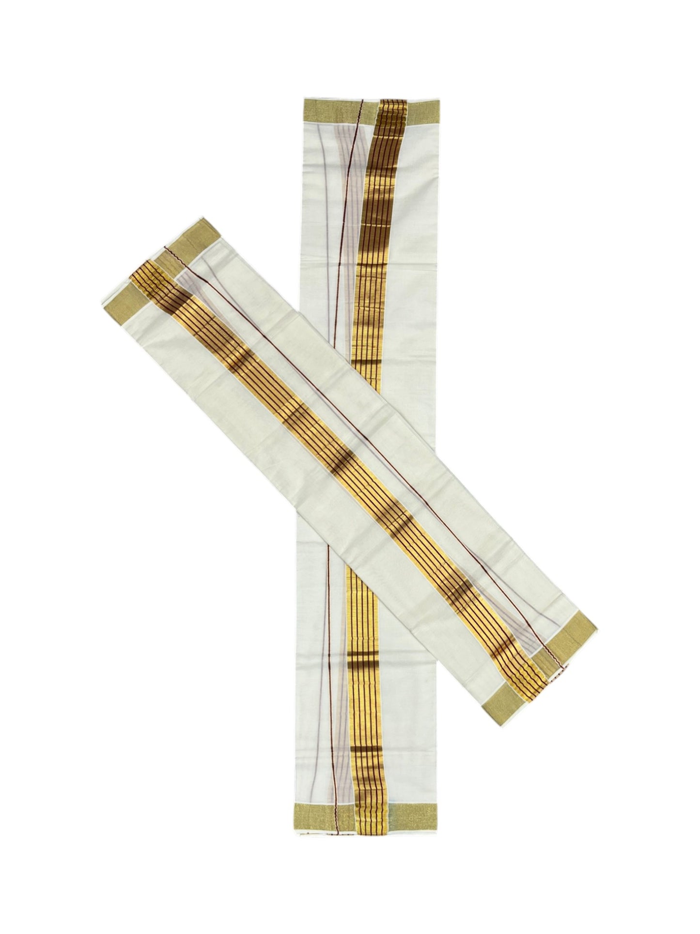 Southloom Pure Cotton Kerala Kasavu Set Mundu (Mundum Neriyathum) Kasavu & Maroon Border in 2.80 Mtrs