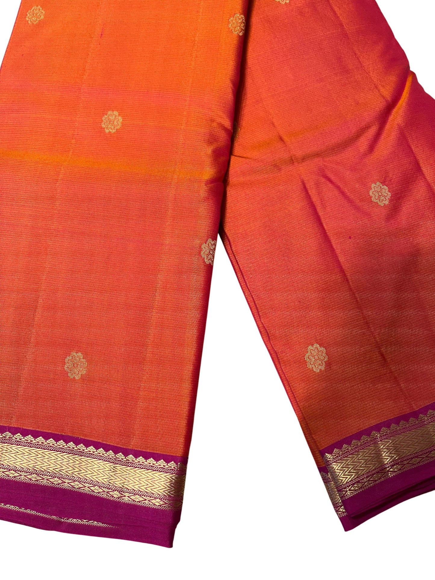 Southloom Pure Handloom Bridal Kanchipuram Silk Saree with Korvai Work (Orange & Magenta )