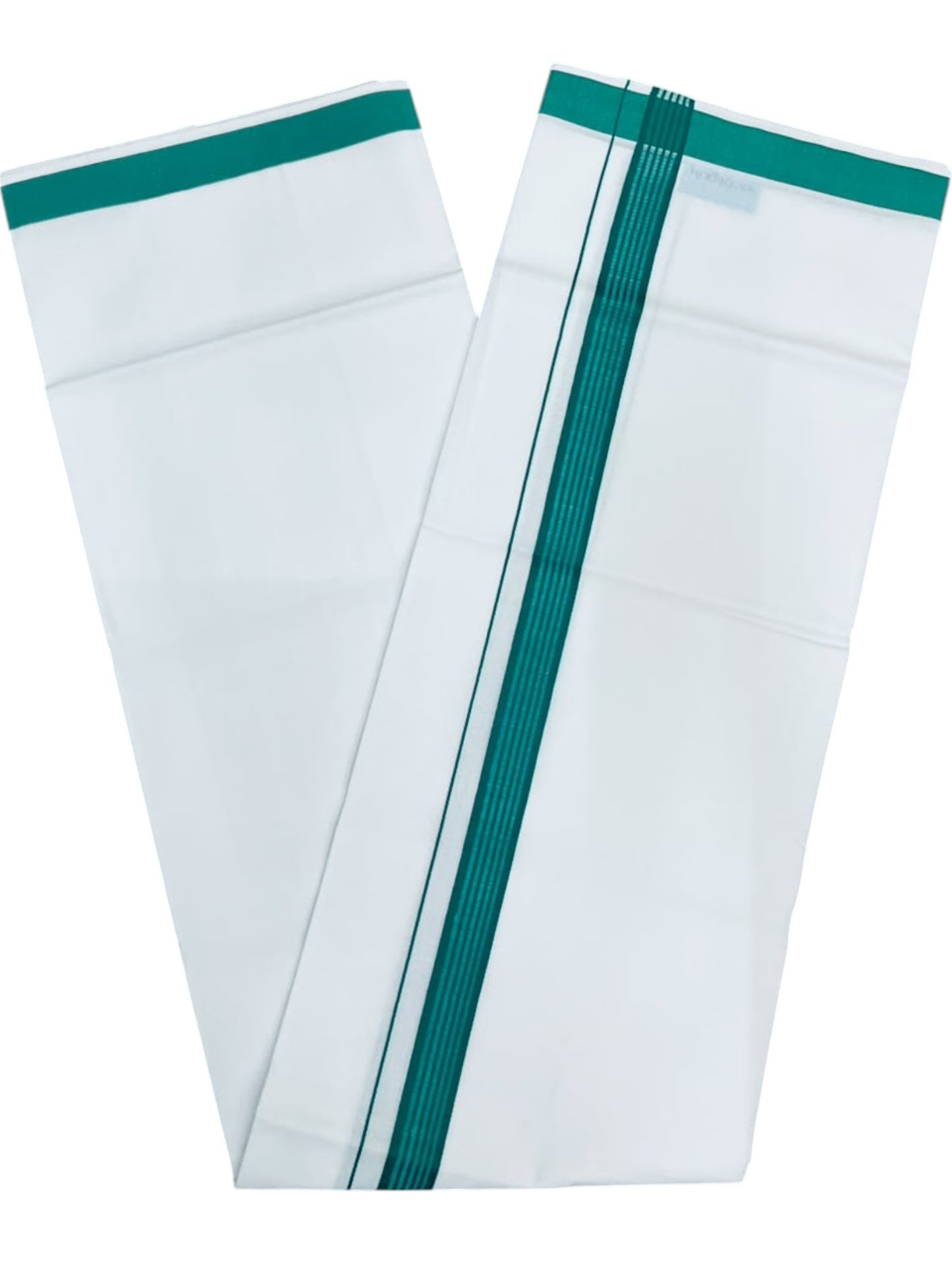 Southloom Pure White Single Cotton Mundu with Green Border (South Indian Kerala Dhoti)