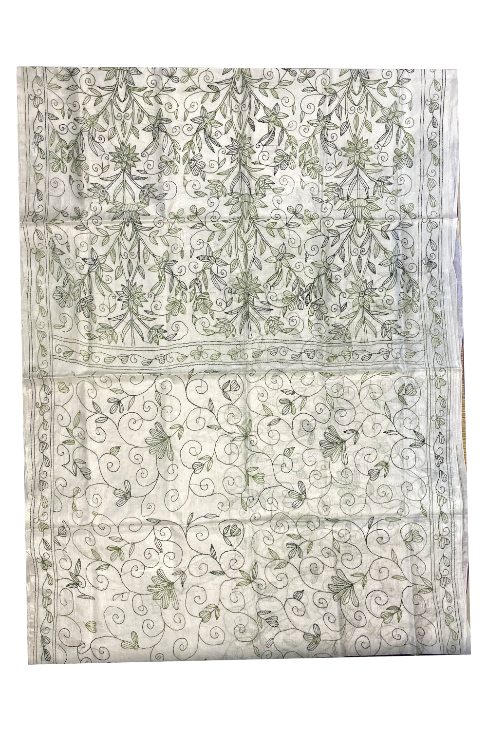 Southloom Kantha Thread Work Designer White Saree