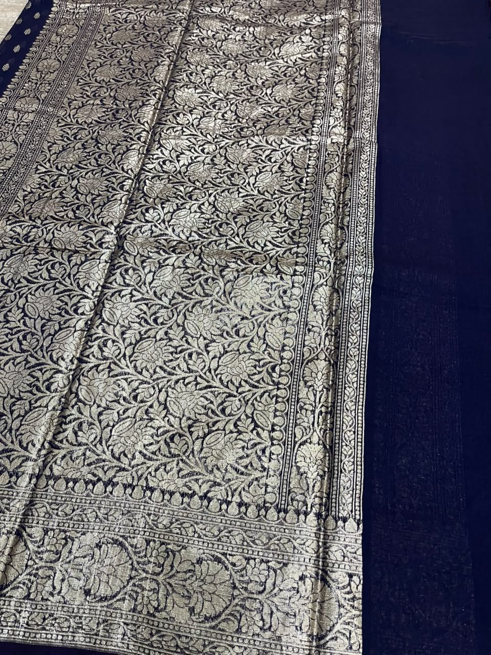 Southloom Cotton Banarasi Silk Saree with Woven Work on Body and Borders (Blue)