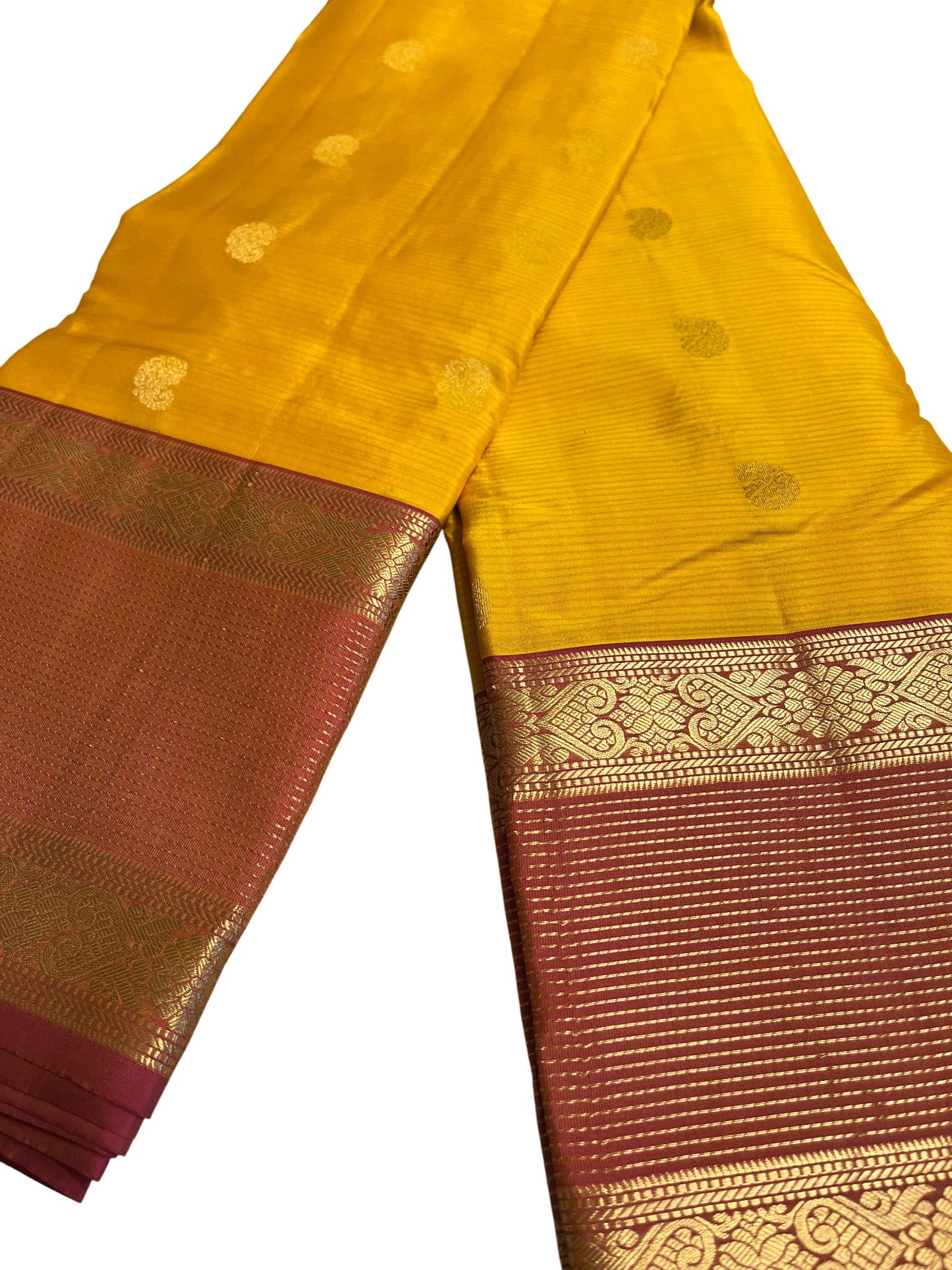 Southloom Pure Handloom Bridal Kanchipuram Silk Saree with Korvai Work (Yellow & Magenta)