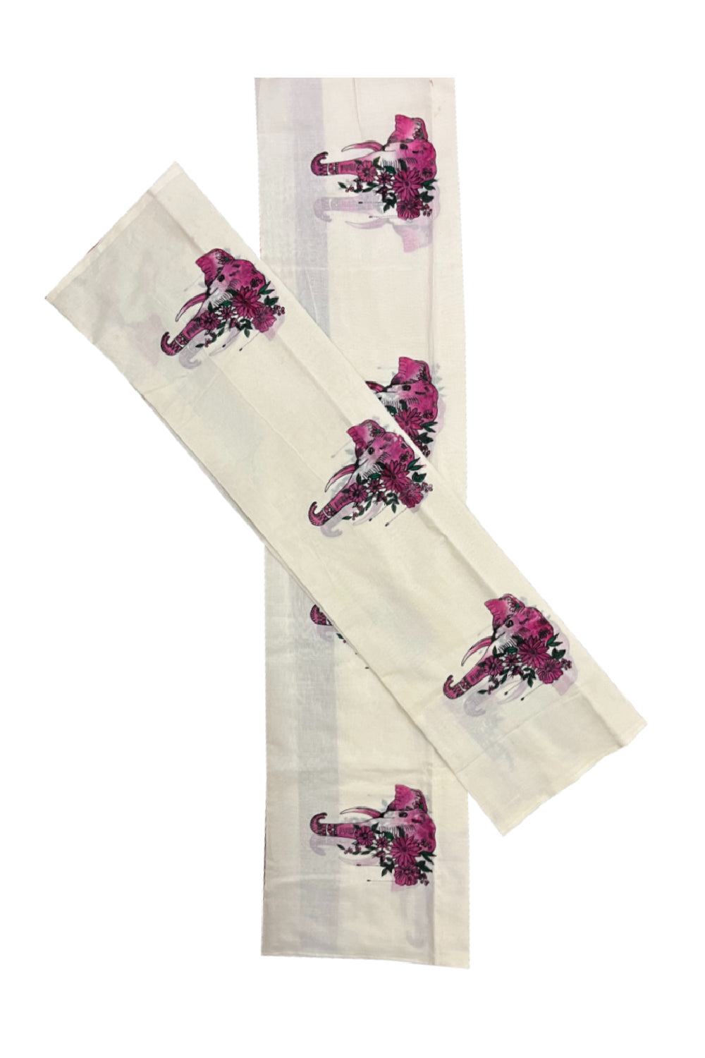 Cotton Kerala Single Set Mundu with Magenta Elephant Art Block Prints