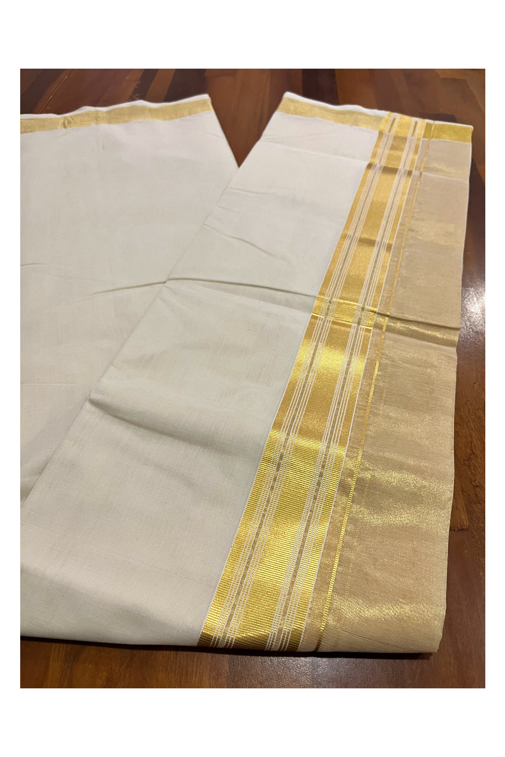 Southloom Premium Handloom Pure Cotton Wedding Mundu with Tissue Kasavu on Border (South Indian Kerala Dhoti)