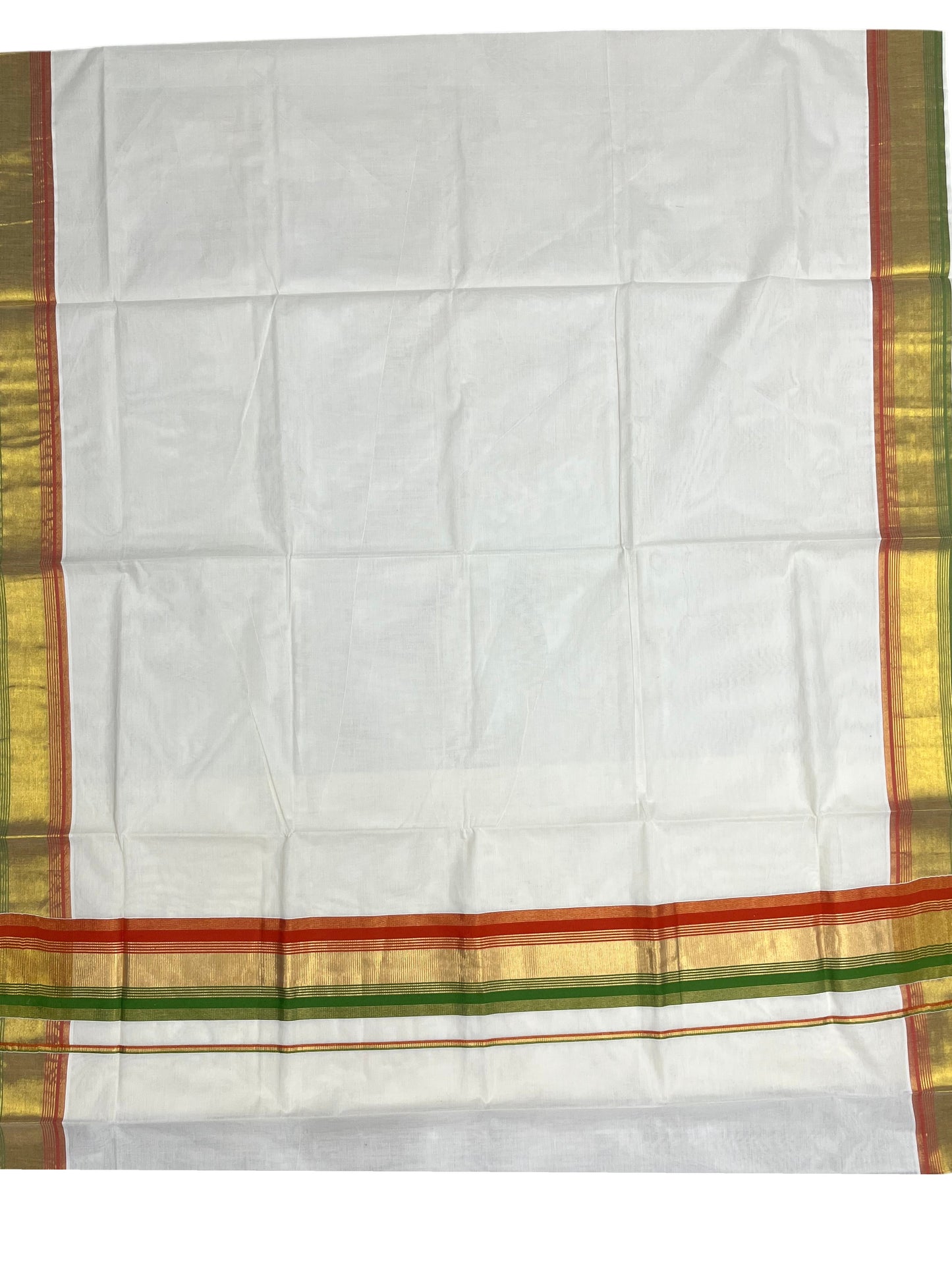 Southloom Kerala Cotton Kasavu Saree with Olive Green And Orange Border