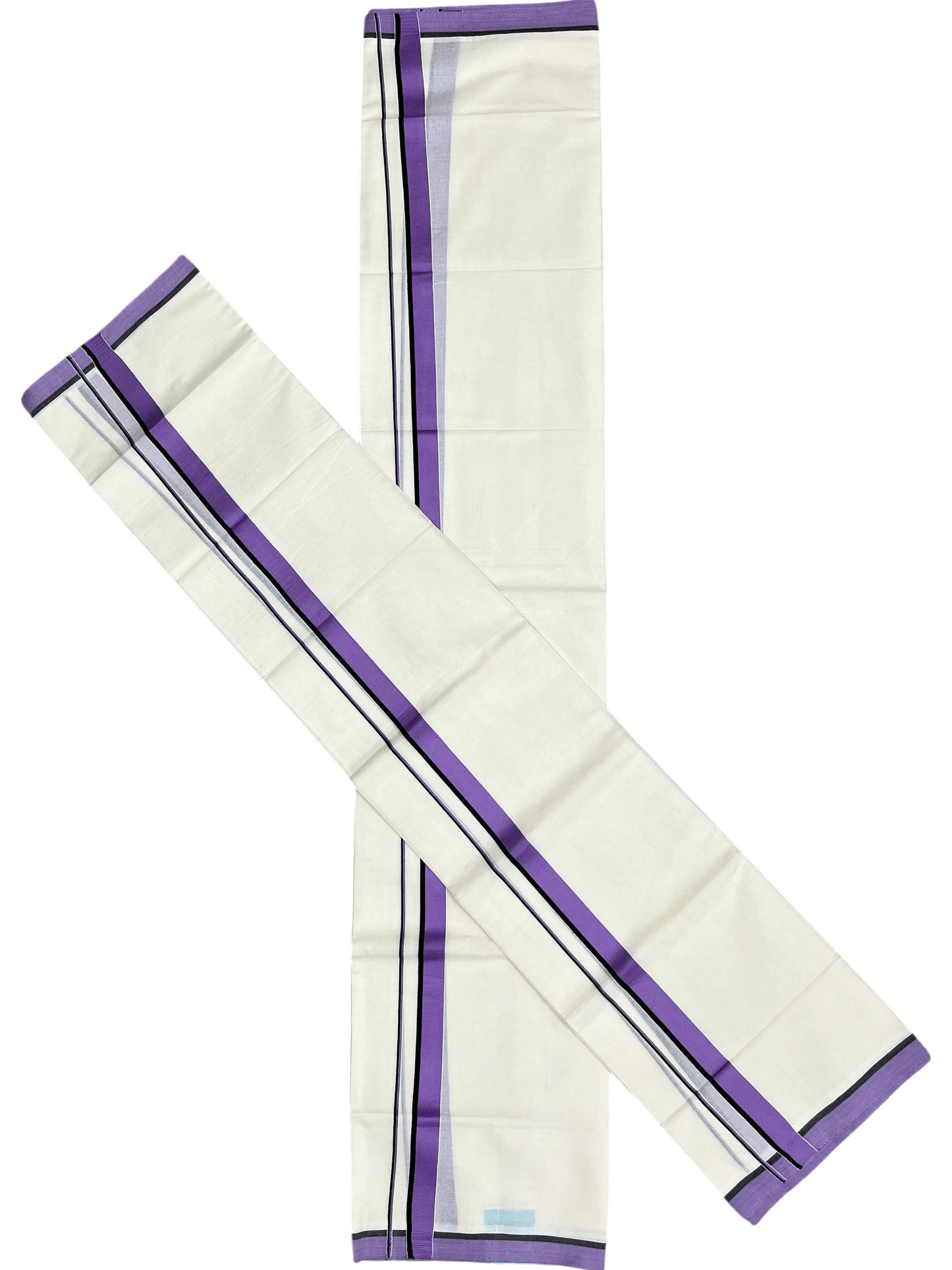Southloom Pure Cotton Kerala Single Set Mundu (Mundum Neriyathum) Lavender Border 2.80 Mtr SL345