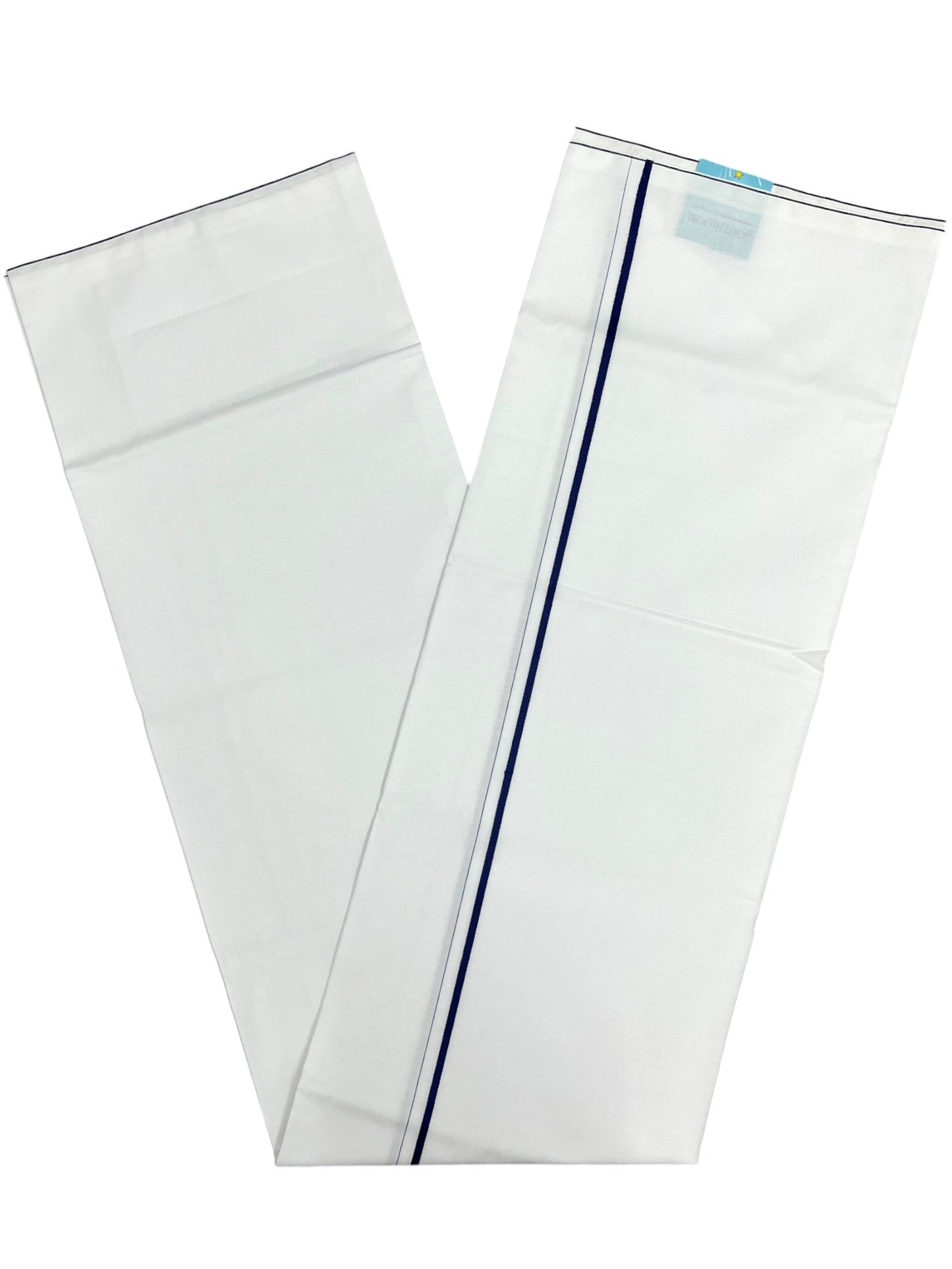 Southloom Pure White Cotton Single Eerkkil Kara Mundu with Blue Border (South Indian Kerala Dhoti)