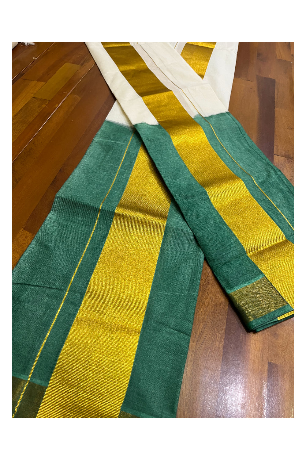 Southloom Tie & Dye - Half & Half  Multi Colour Green Design Set Mundu (Mundum Neriyathum) with Super Soft Cotton