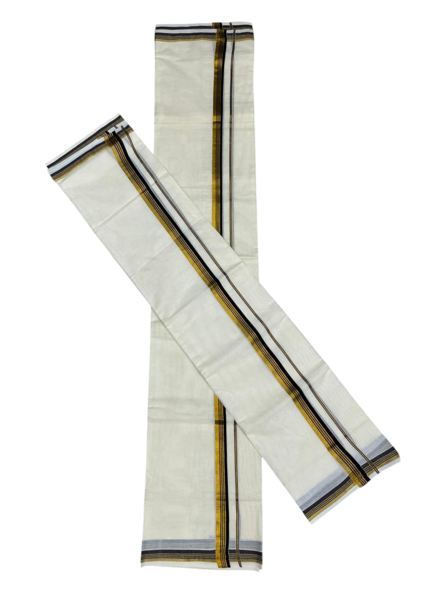 Pure Cotton Kerala Single Set Mundu (Mundum Neriyathum) with Brown Kasavu Border in 2.80 Mtrs