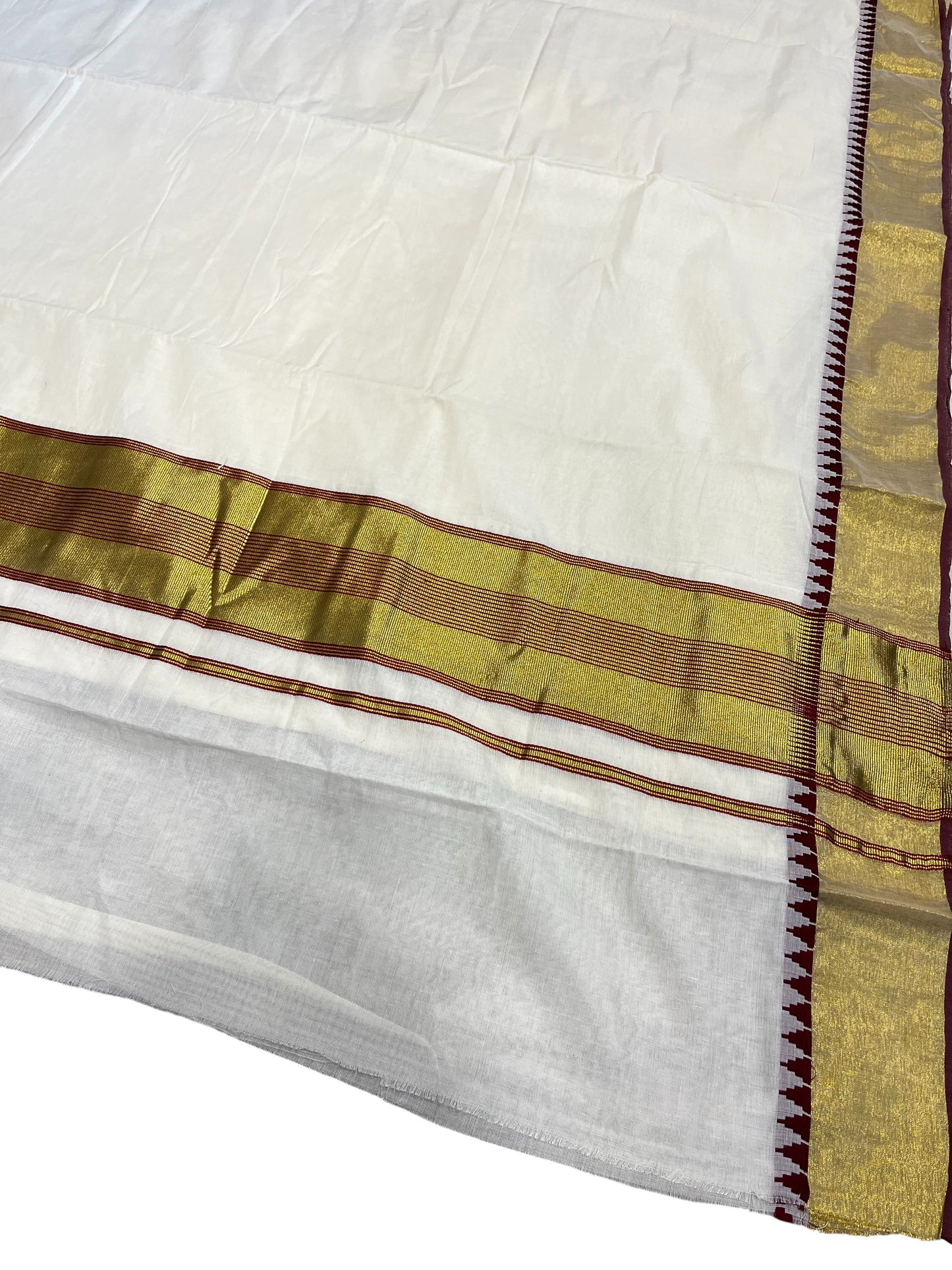 Southloom Pure Cotton Kerala Kasavu Saree with Maroon Temple Border