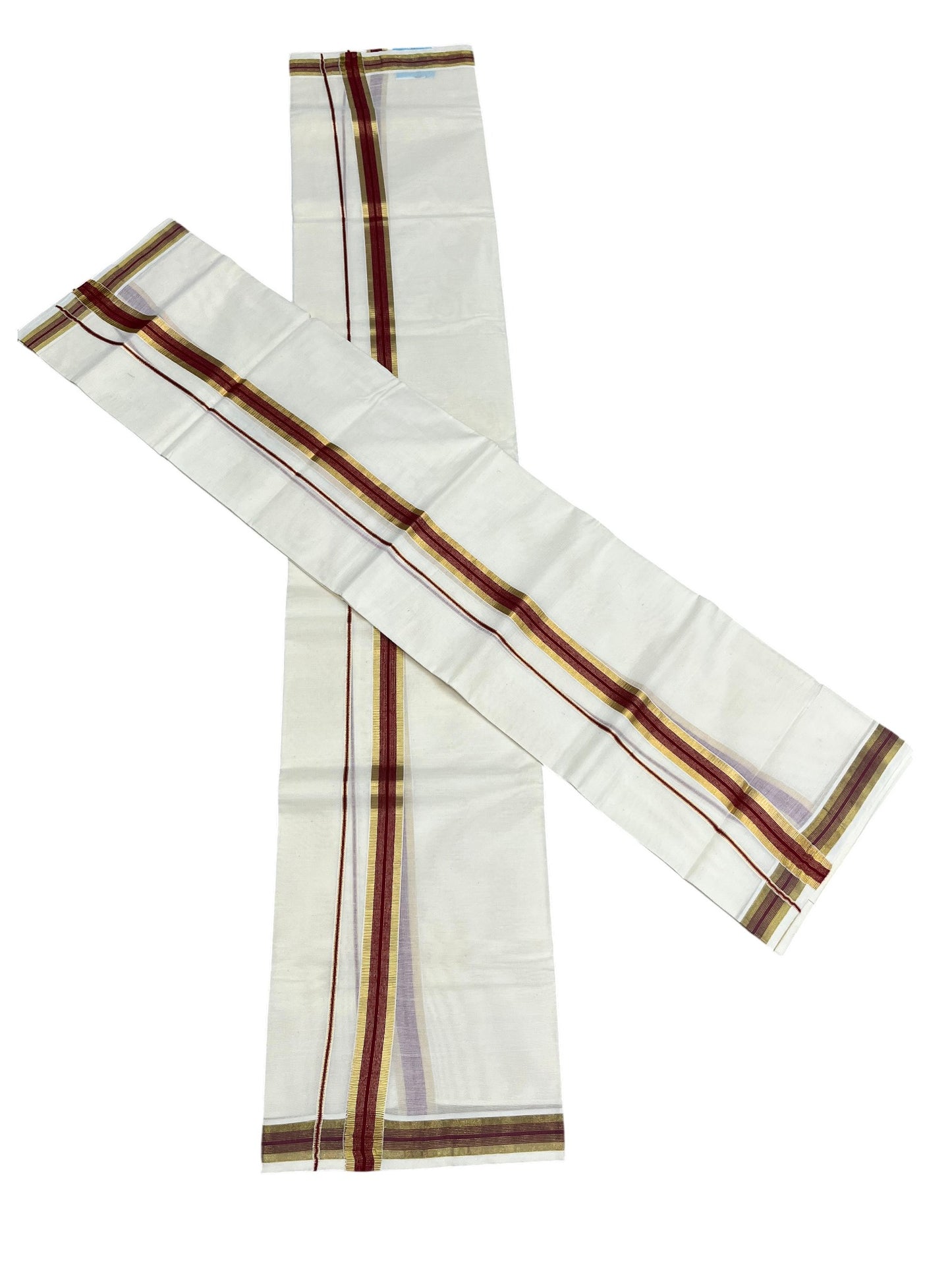 Southloom Pure Cotton Kerala Single Set Mundu (Mundum Neriyathum) with Maroon and Kasavu Border 2.80 Mtrs SLKK