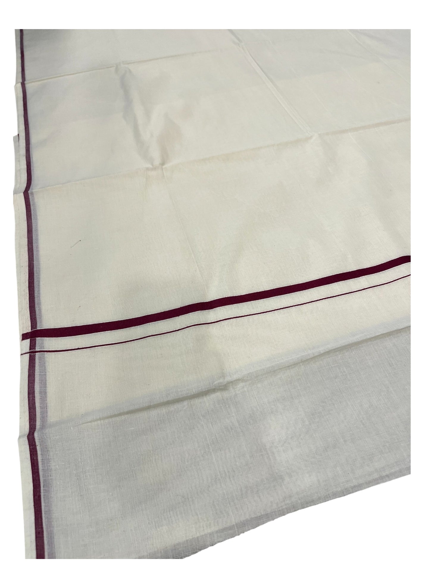 Southloom Kerala Cotton Plain Saree with Maroon Puliyilakkara Border