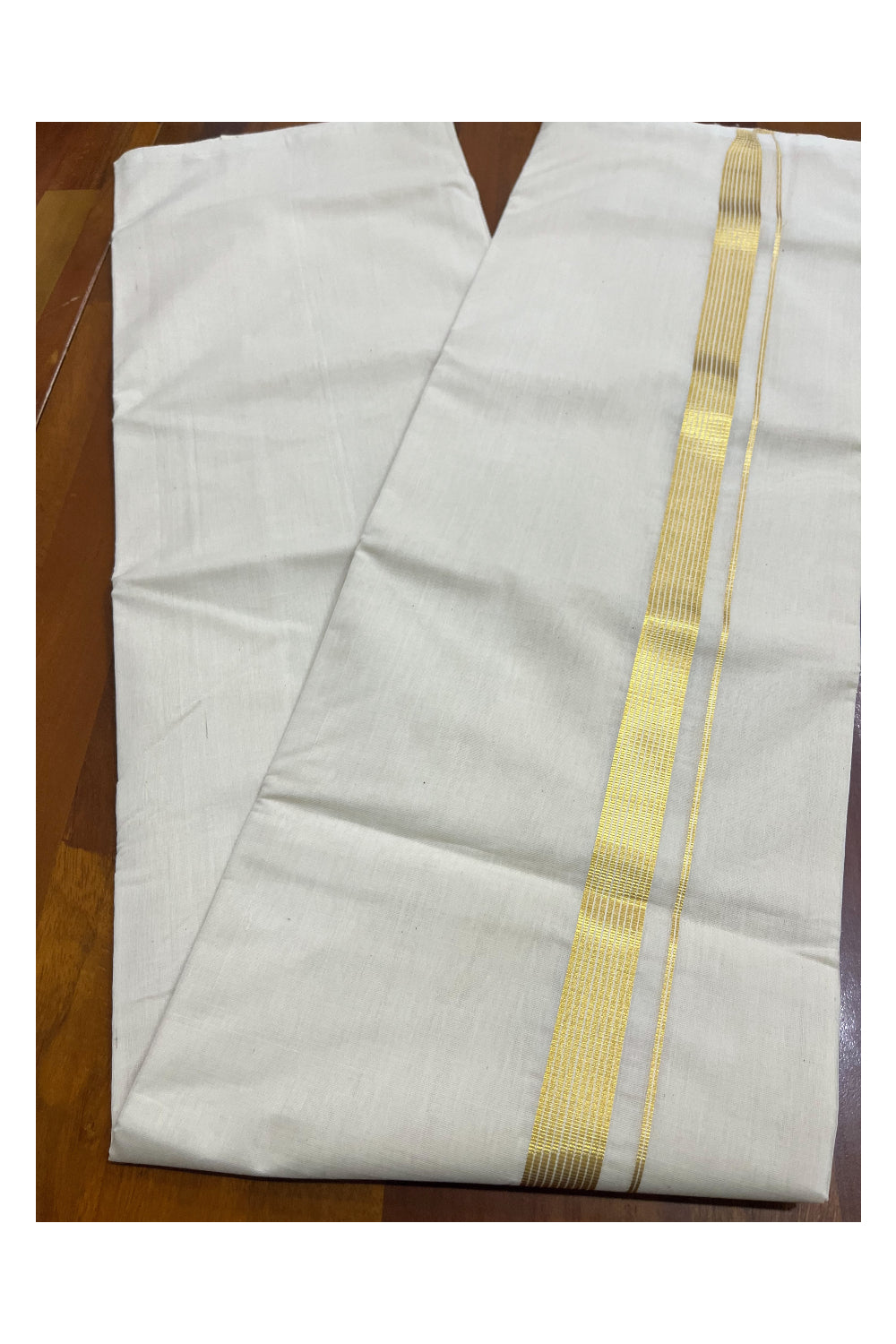 Premium Balaramapuram Handloom Unakkupaavu Cotton Double Mundu with 1 inch Kasavu Lines Border (Vishu 2024 Collection)