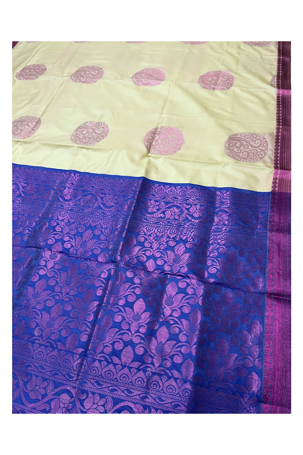 Southloom Soft Silk Beige Woven Saree with Heavy Work on Pallu