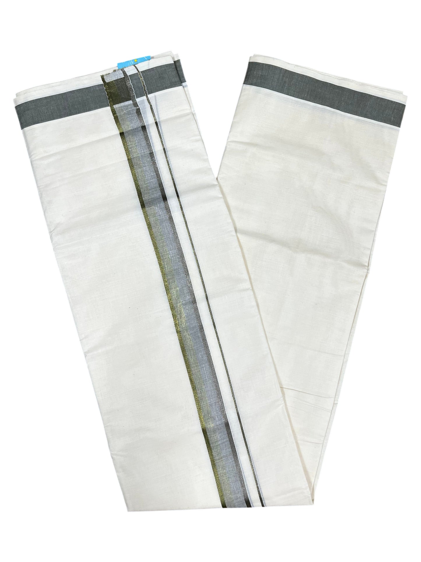 Southloom Kerala Pure Cotton Double Mundu with Green Border (South Indian Dhoti)