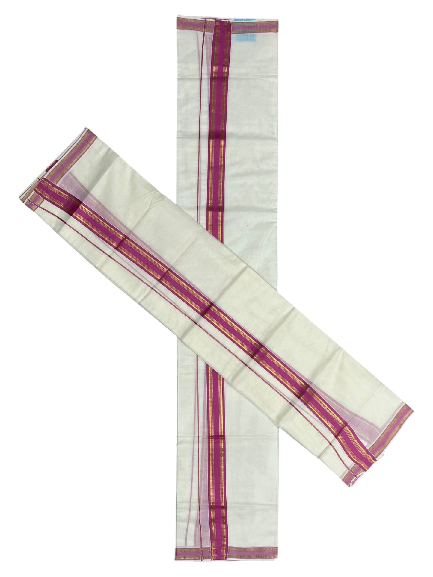 Southloom Kerala Cotton Single Set Mundu (Mundum Neriyathum) with Kasavu and  Pink Border in 2.80 Mtrs SLKK SL470