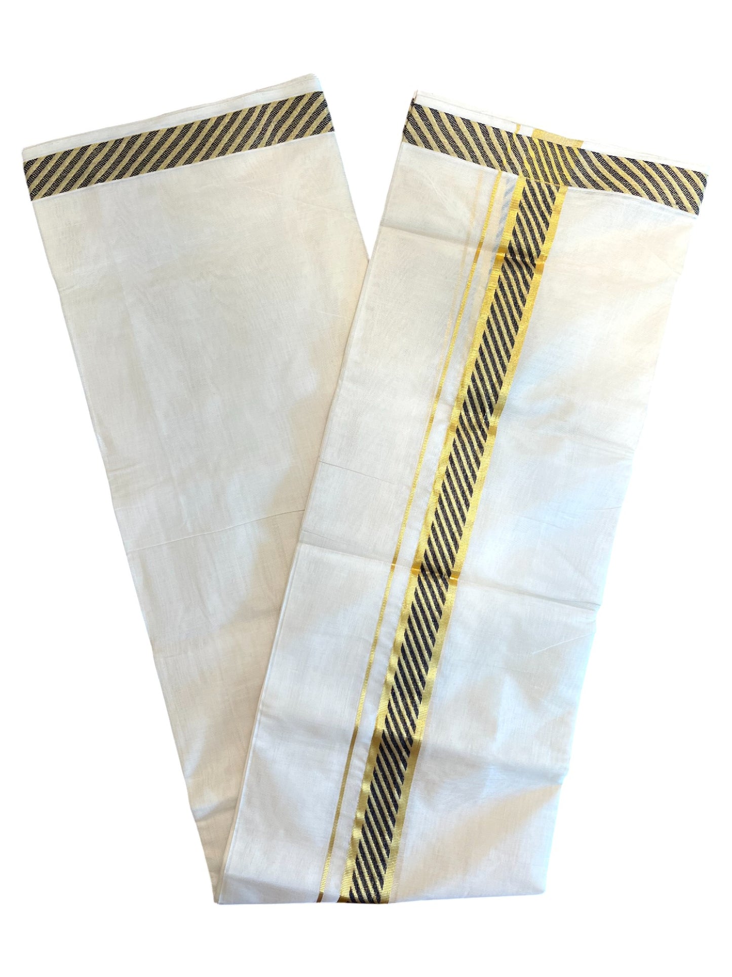 Southloom Premium Handloom Cotton Gold Kasavu Double Mundu with Gold and Black Border