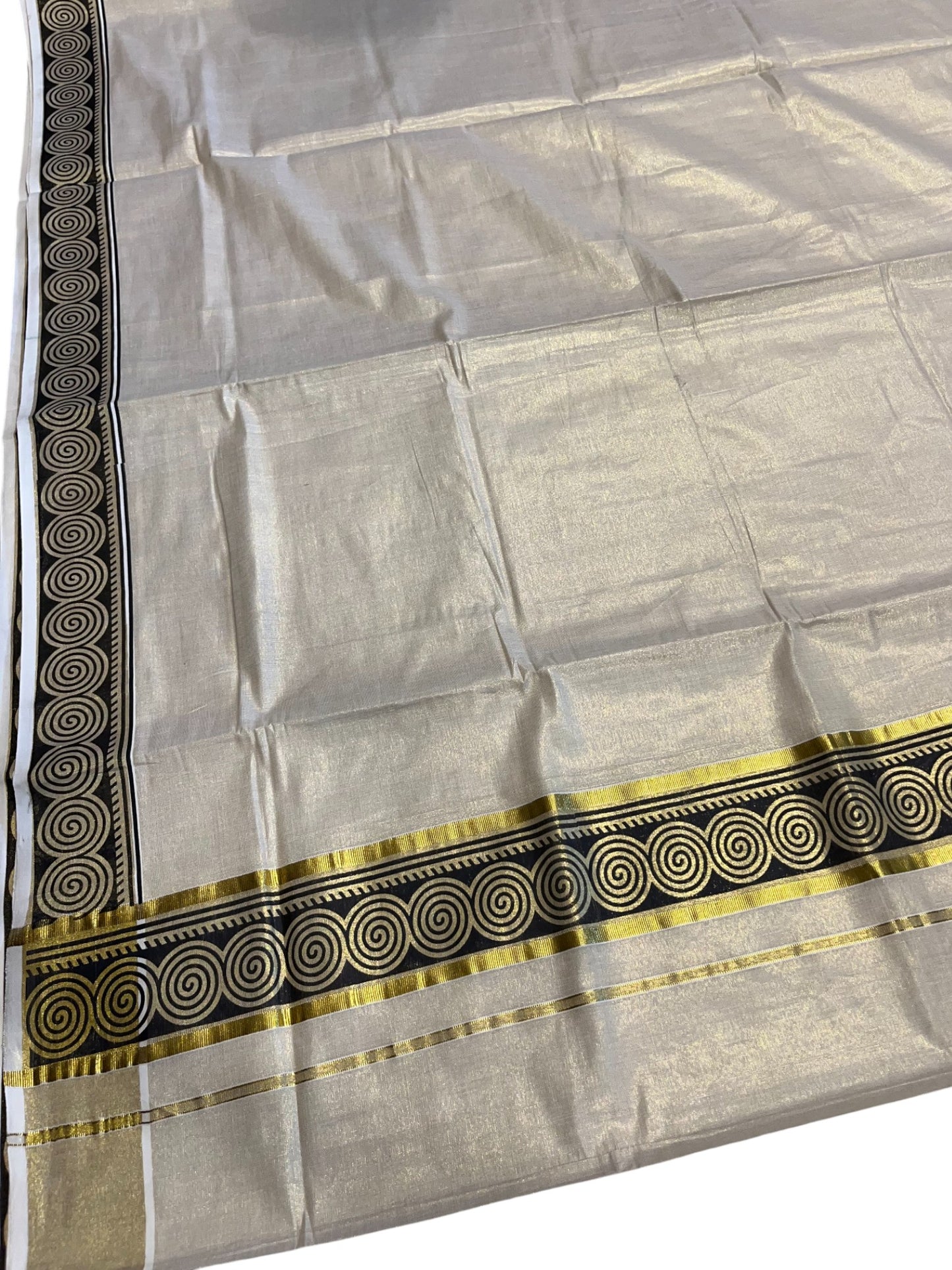 Southloom Kerala Tissue Kasavu Plain Saree Black Hand Printed